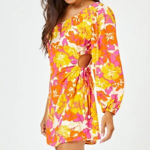 L*Espace Kensa Floral Cutout Dress - Orange, Pink, Yellow size xs nwt